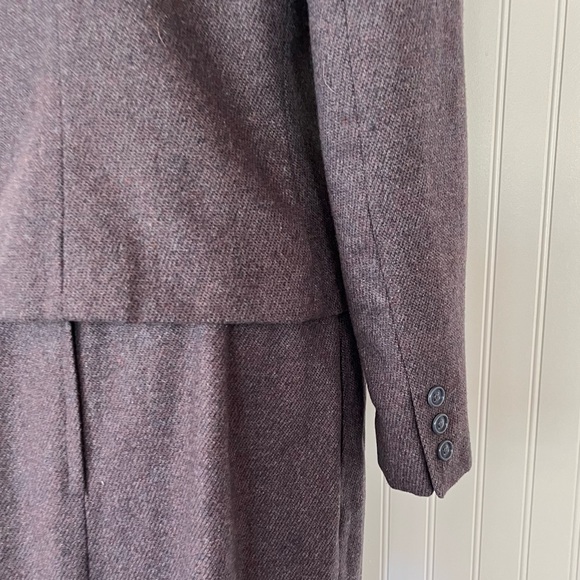 Vintage Purple Suit Matching Skirt and Blazer Coord Set Neck Tie Wool Career - Picture 8 of 12